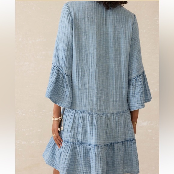 NEW Faherty Dream Organic Cotton Gauze Kasey Dress in Light Indigo Wash - Picture 5 of 8